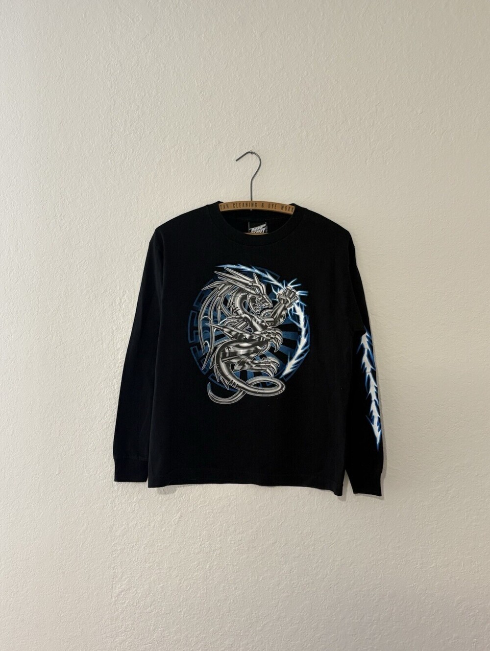 Vintage Y2K Top Heavy Long Sleeve Black Shirt Dragon And Lighting Size Small